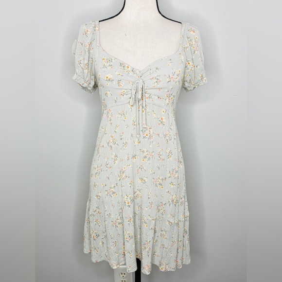 Hippie Rose Green Puff Sleeve Floral Cottage Core Mini Dress - Picture 2 of 9